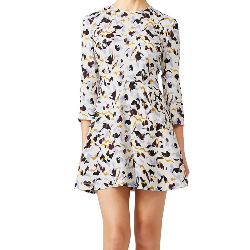 A.L.C. White Mini Dress with Black, Yellow & Lavender Print
